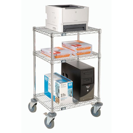 Nexel 3-Shelf Chrome Wire Shelf Mobile Printer Stand, 24inW x 18inD x 39inH 250117A